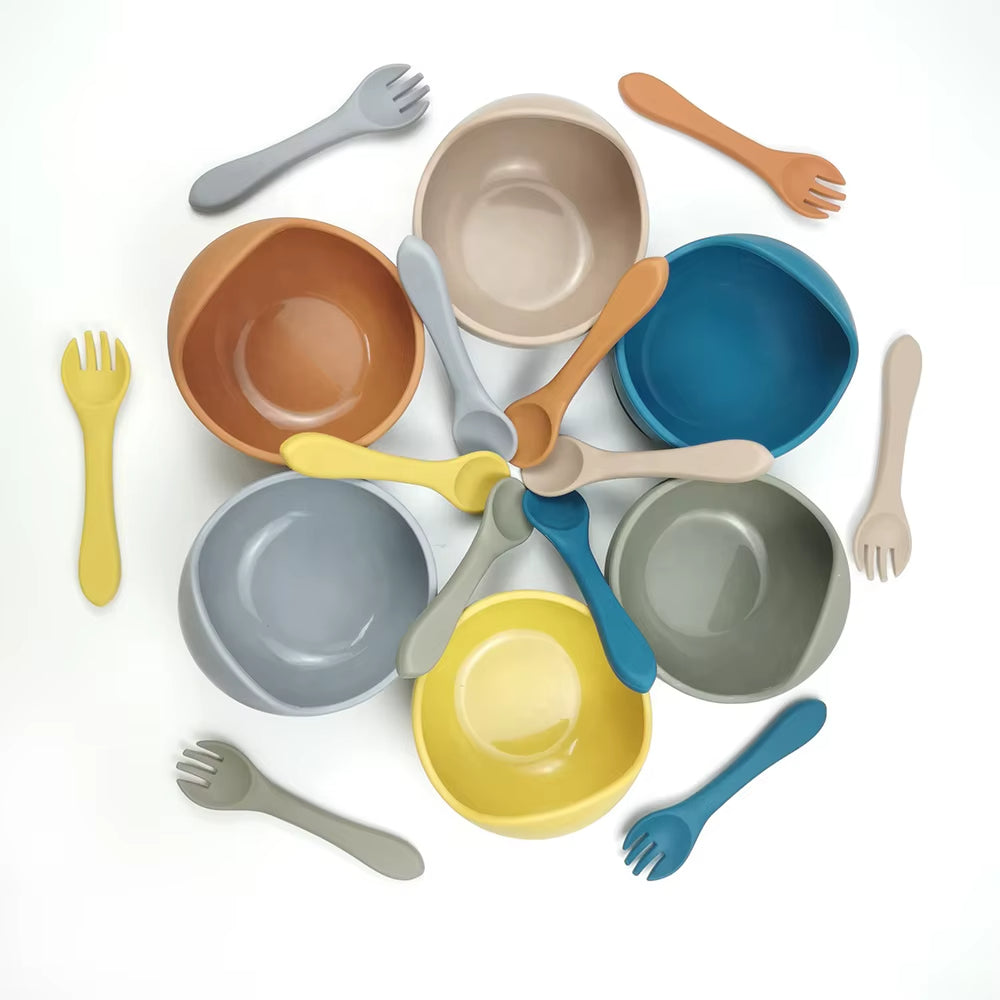 Silicone Bowl with all silicone Spoon & Fork