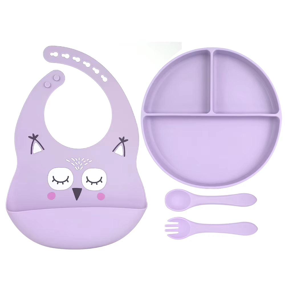 4 Piece Baby Silicone Feeding Set – BPA Free – Bib, Plate, Spoon & Fork