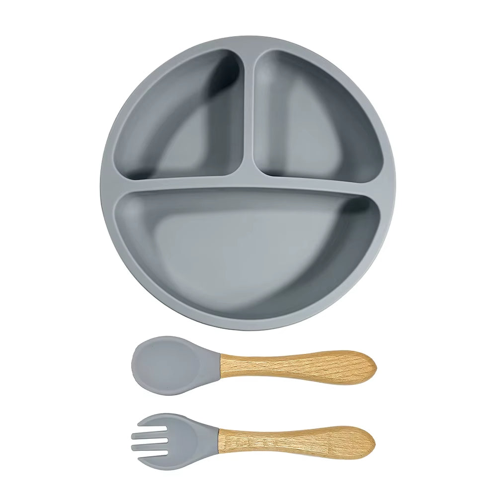 Silicone Plate with Spoon & Fork