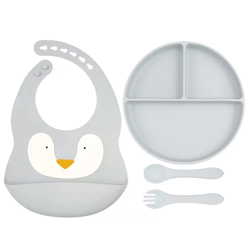 4 Piece Baby Silicone Feeding Set – BPA Free – Bib, Plate, Spoon & Fork