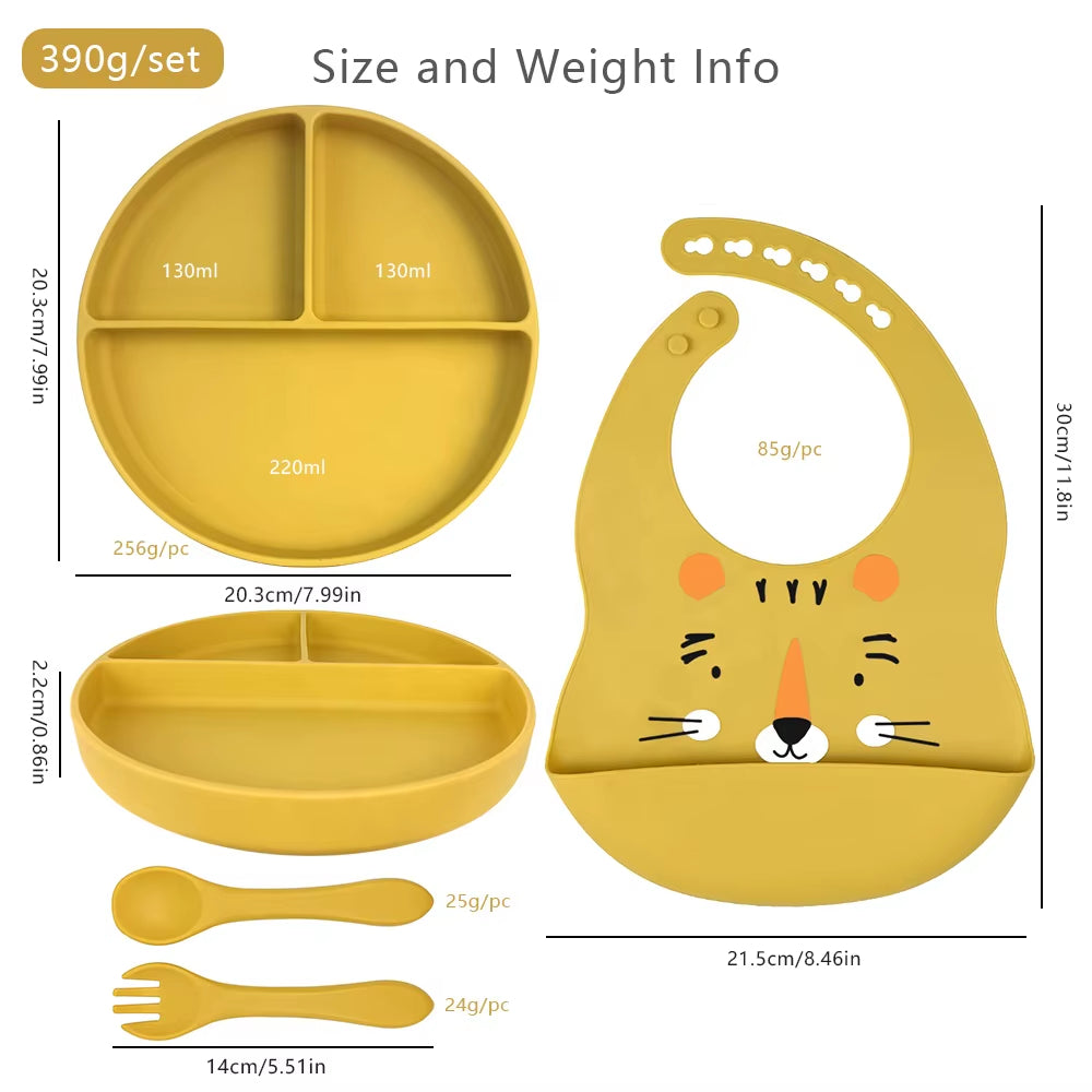4 Piece Baby Silicone Feeding Set – BPA Free – Bib, Plate, Spoon & Fork