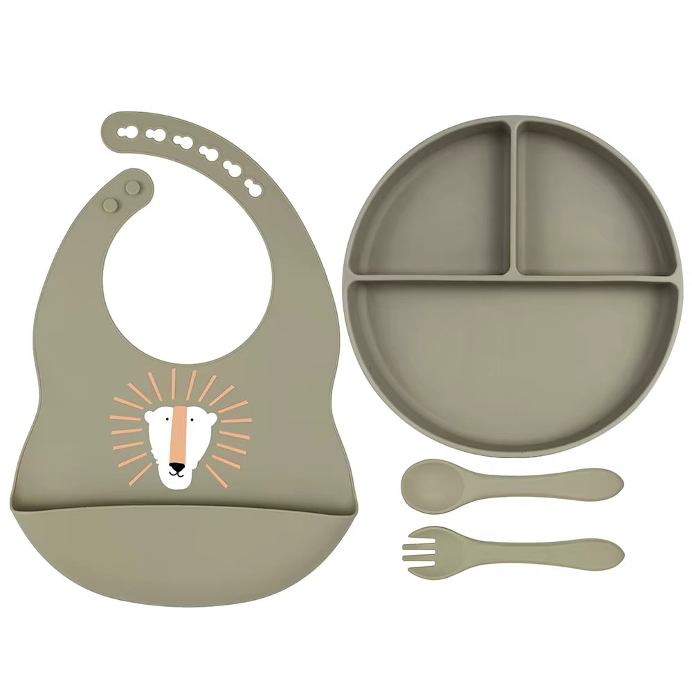4 Piece Baby Silicone Feeding Set – BPA Free – Bib, Plate, Spoon & Fork
