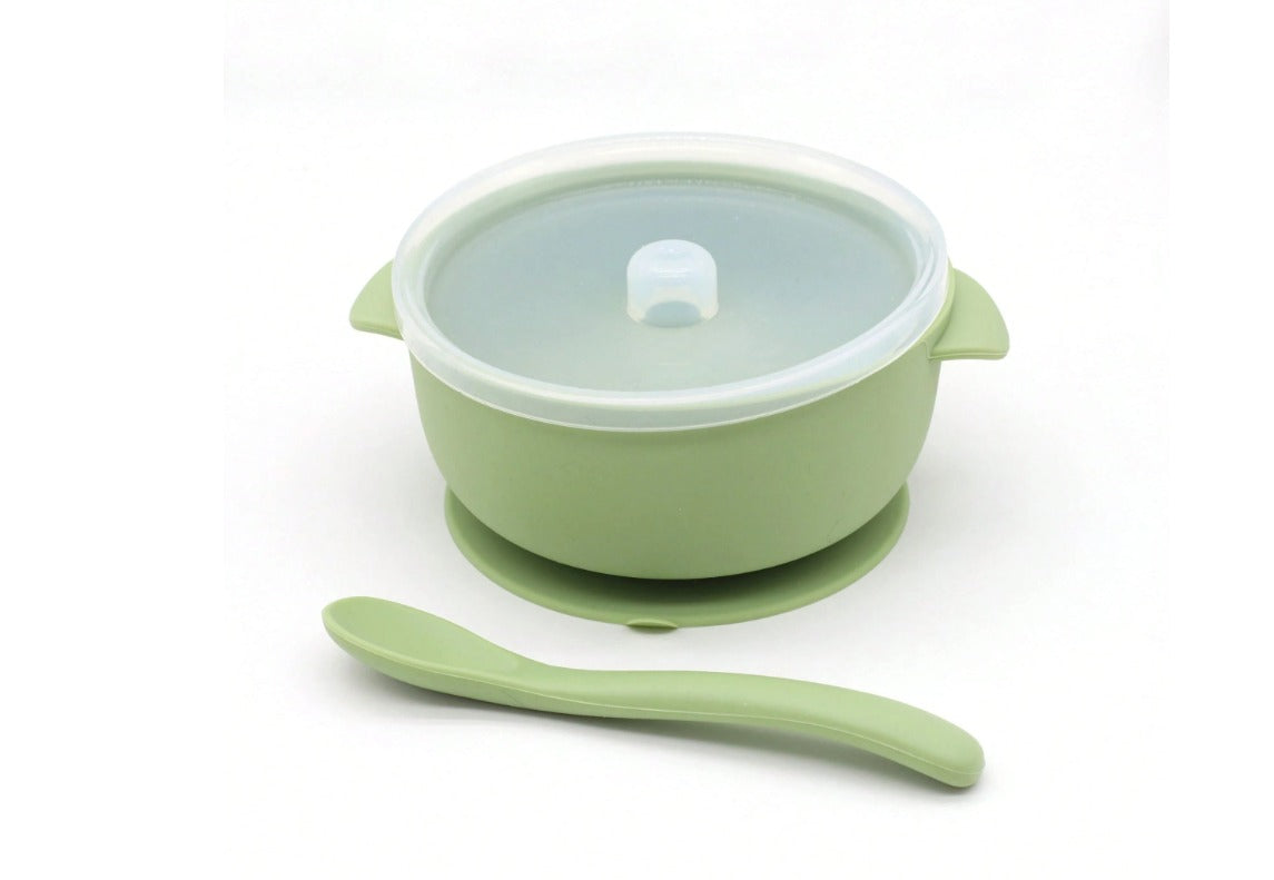 Infant Feeding Bowl with Lid and Silicone Soft Spoon