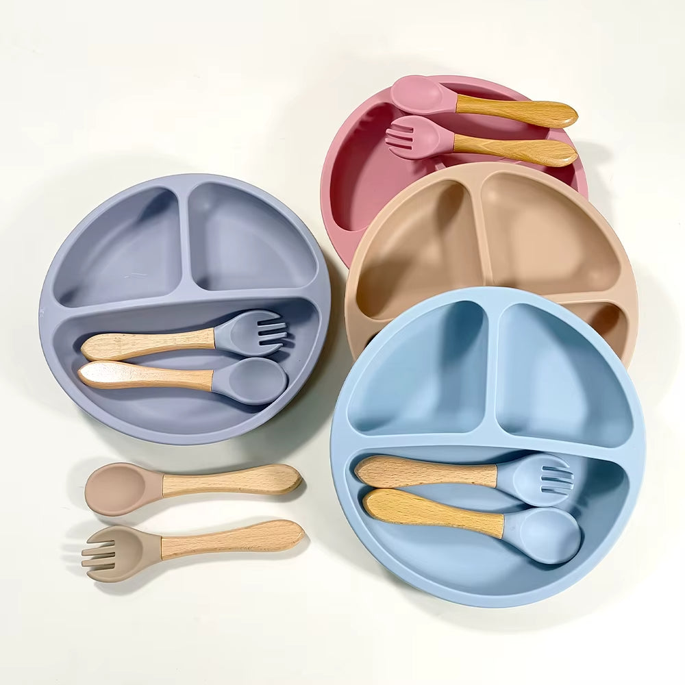 Silicone Plate with Spoon & Fork