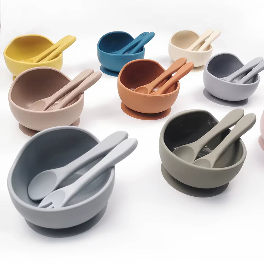 Silicone Bowl with all silicone Spoon & Fork